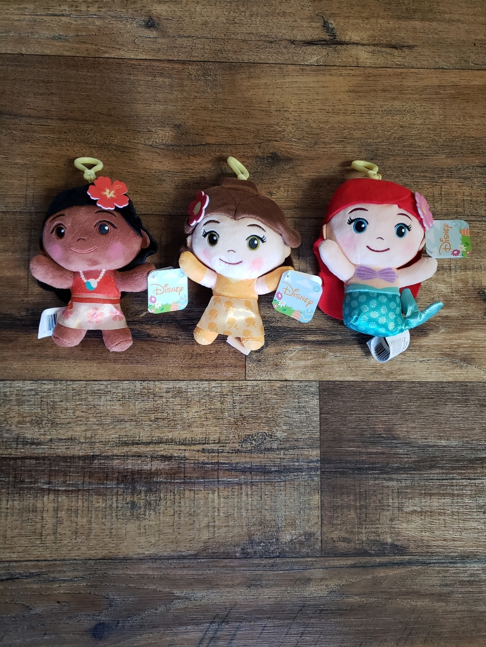 Disney Princess 6 Inch Mini Plush Keychain Trio -Belle, Moana, Ariel